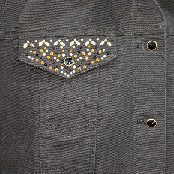 Laura Ashley Black Denim Jacket with Gem Details And Buttons Size XL - Picture 7 of 11